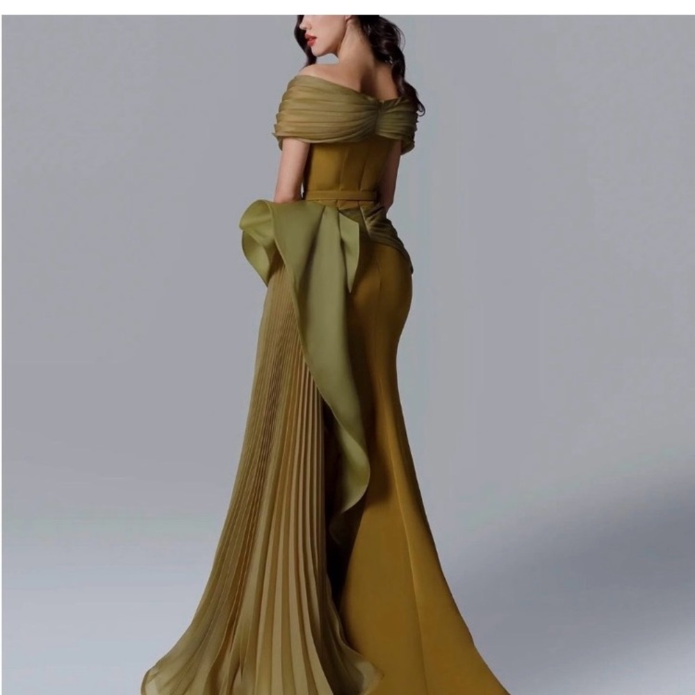 Fouad Sarkis 2692 Olive Draped Gown size 42